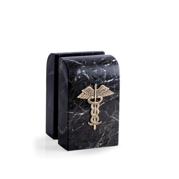 Medical Caduceus Bookends Black Marble High End Sculptural Decor